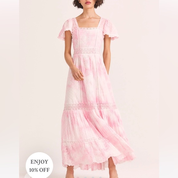 LoveShackFancy Pink and White Maxi Dress - Picture 1 of 4